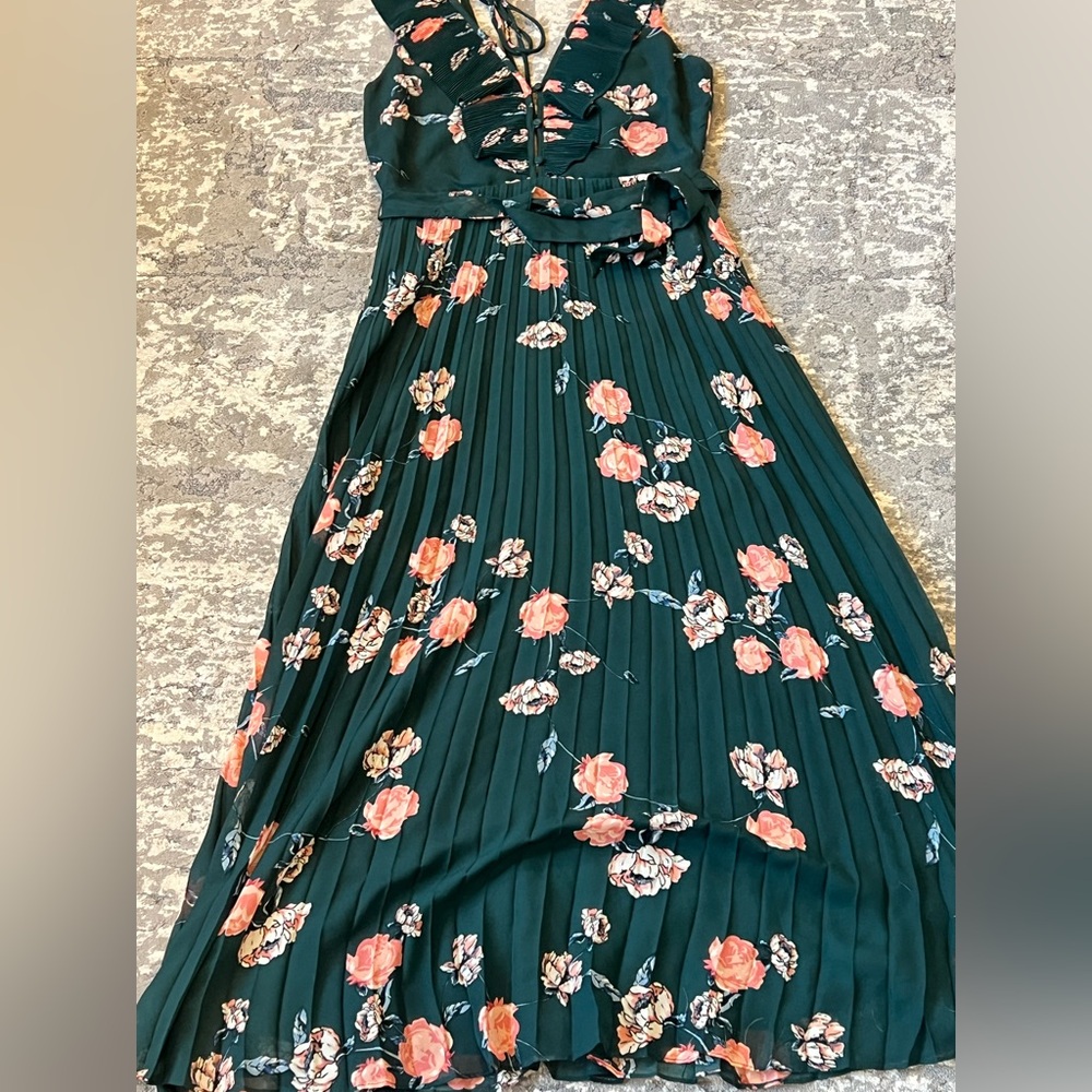 Lulu's Teal and Coral Floral Midi Dress